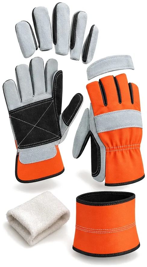 Exploded view of the reinforced leather work glove showing each part