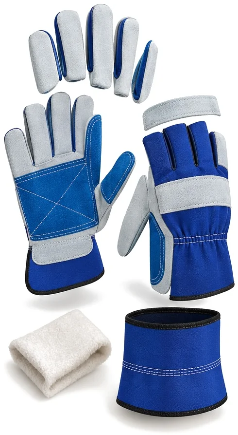 Exploded view of the reinforced leather work glove showing each part