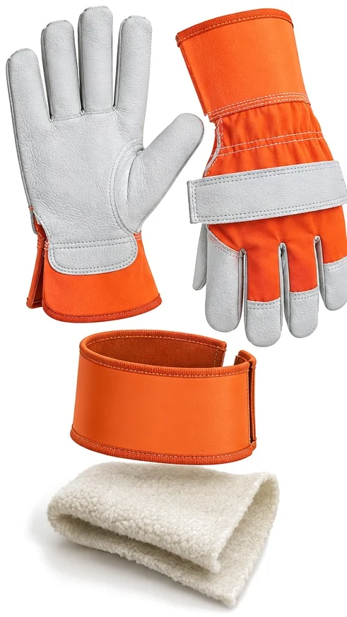 Exploded view of the leather work glove showing each part