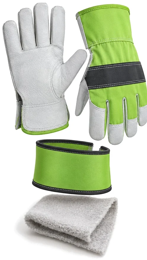 Exploded view of the fleece lined buffalo grain glove showing each part