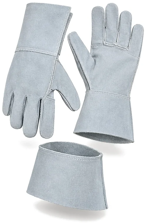 Exploded view of the unlined split leather glove showing each part
