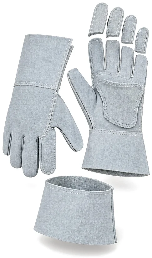 Exploded view of the reinforced split leather glove showing each part