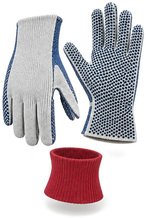 Exploded view of the double dotted cotton glove showing each part