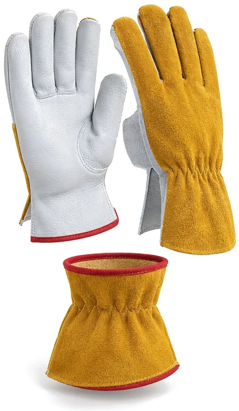 Exploded view of the cow grain / split driver glove showing each part