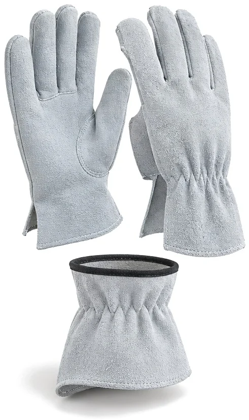Exploded view of the unlined cow split driver glove showing each part