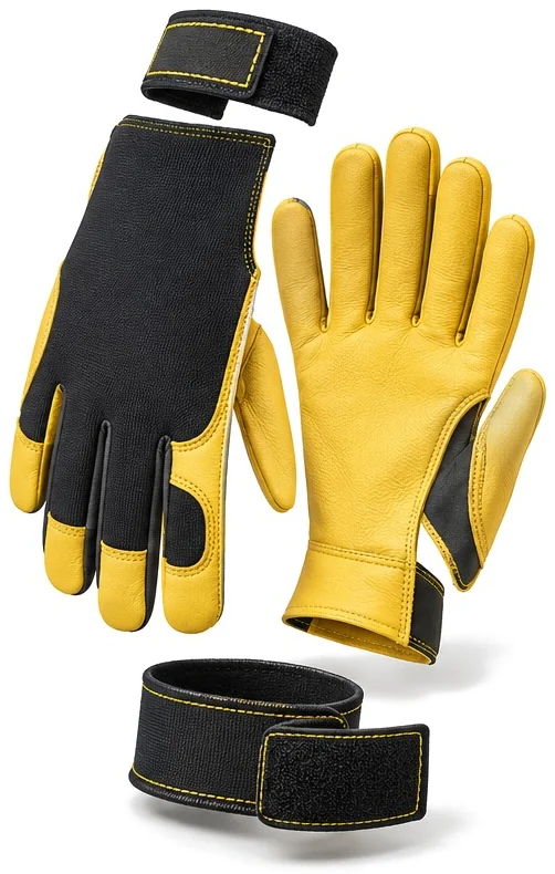 Exploded view of the cow grain / spandex assembly glove showing each part