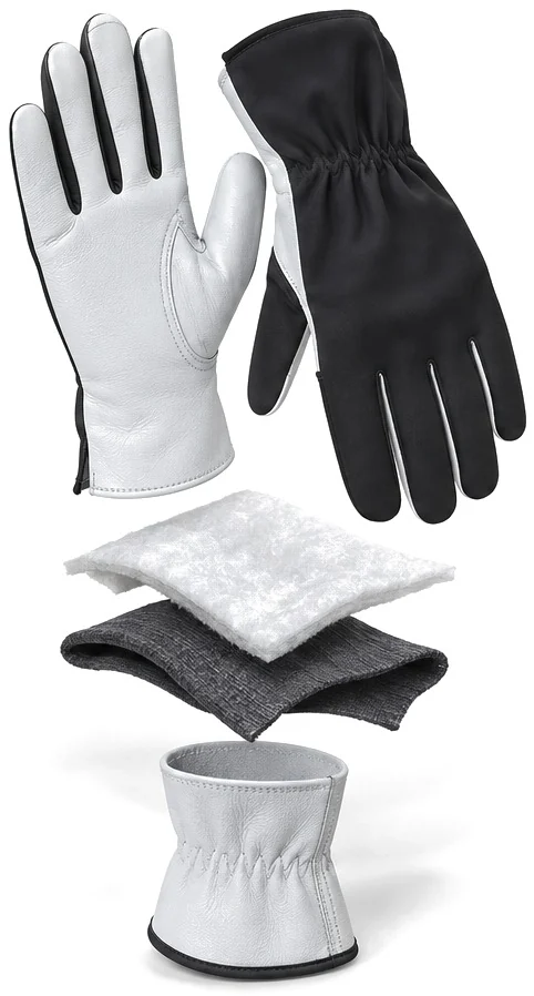 Exploded view of the insulated goat grain assembly glove showing each part