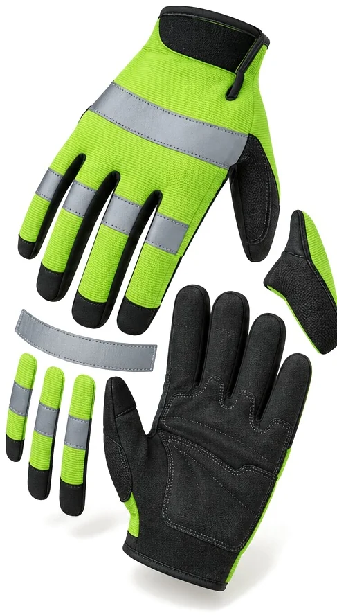 Exploded view of the synthetic palm reflector glove showing each part