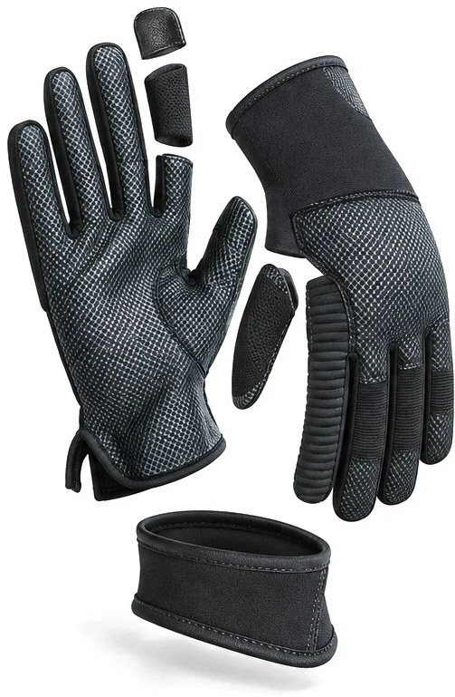 Exploded view of the printed synthetic touchscreen glove showing each part