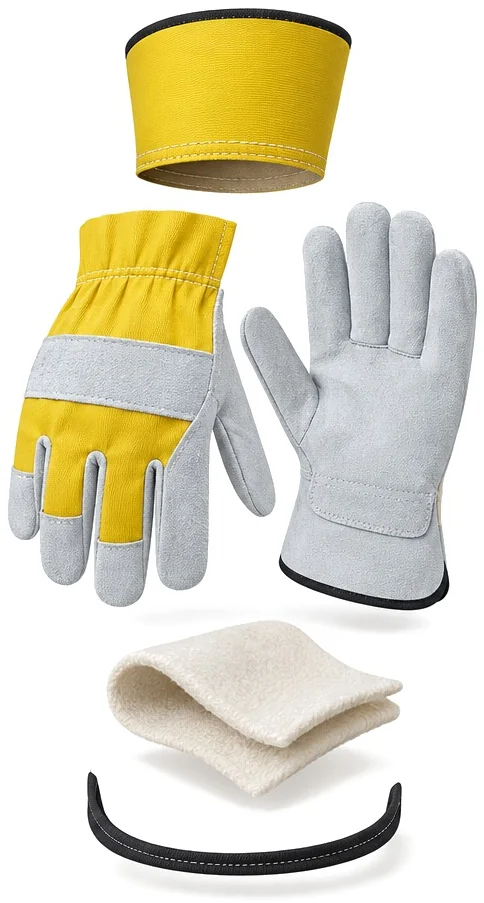 Exploded view of the leather work glove showing each part