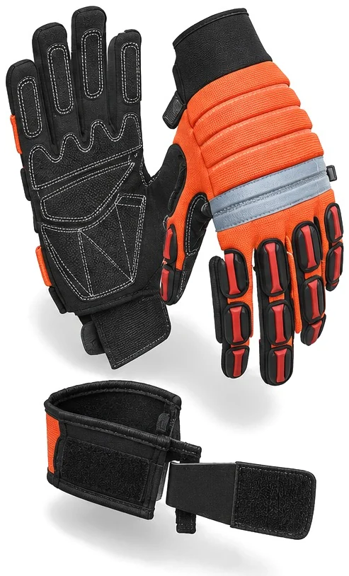 Exploded view of the pvc grip / reflector mechanic glove showing each part