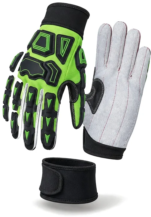 Exploded view of the corduroy palm mechanic glove showing each part