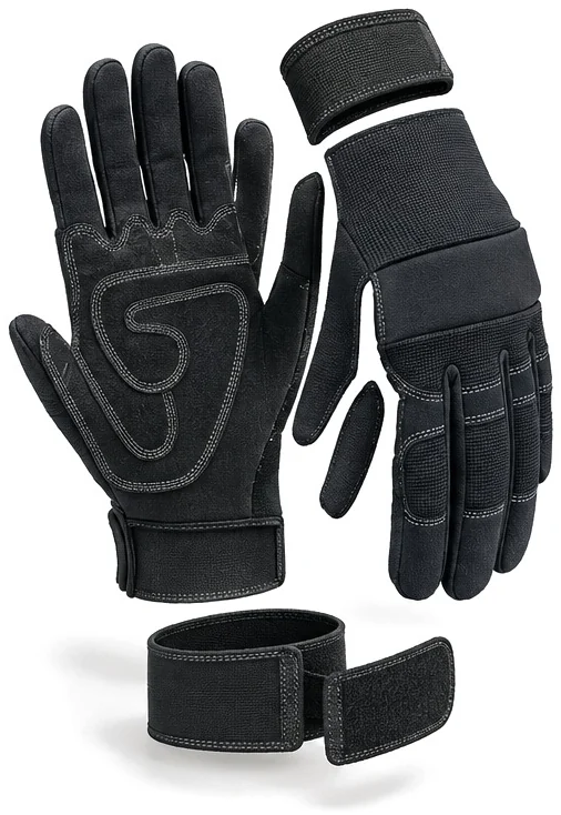 Exploded view of the synthetic glove with knuckle bar showing each part