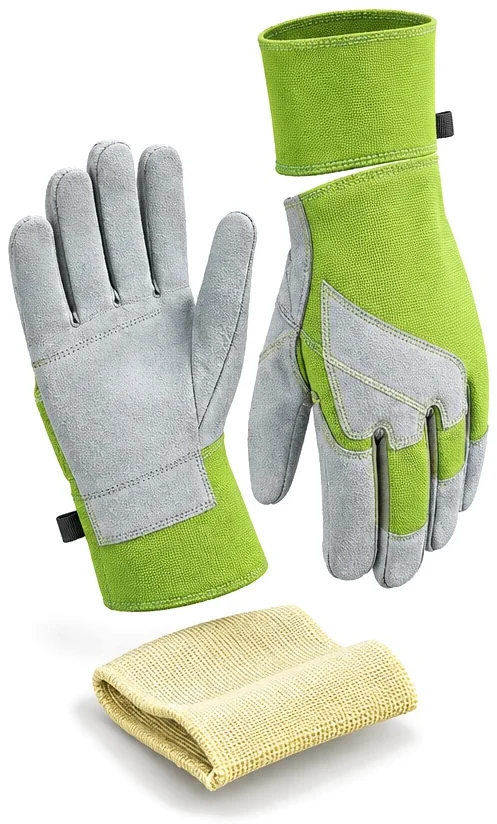 Exploded view of the split leather / kevlar fabric glove showing each part