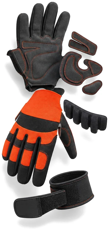 Exploded view of the eva padded synthetic glove showing each part