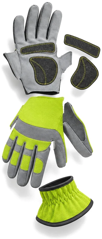 Exploded view of the kevlar grip reinforced mechanic glove showing each part