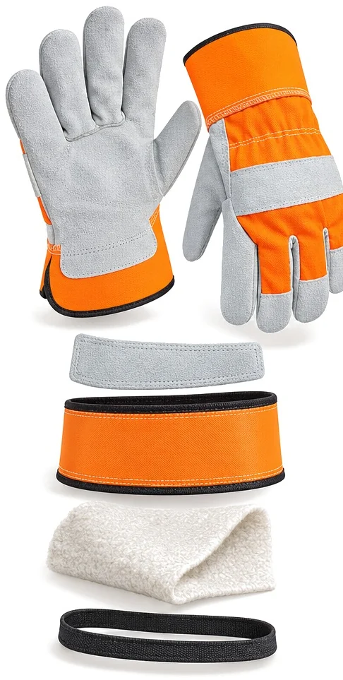 Exploded view of the leather work glove showing each part