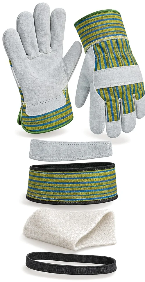 Exploded view of the leather work glove showing each part